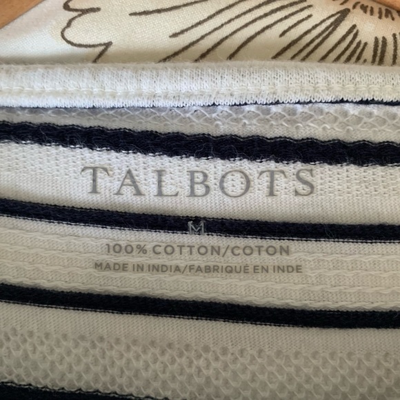 TALBOTS White Black Striped Nautical 100% Cotton knit top tie detail Size M - Picture 6 of 8